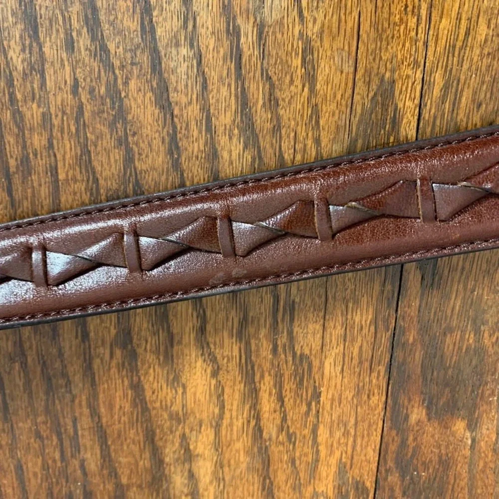 Fossil Mens Brown Leather Braided Woven Belt Brass Buckle Size 36